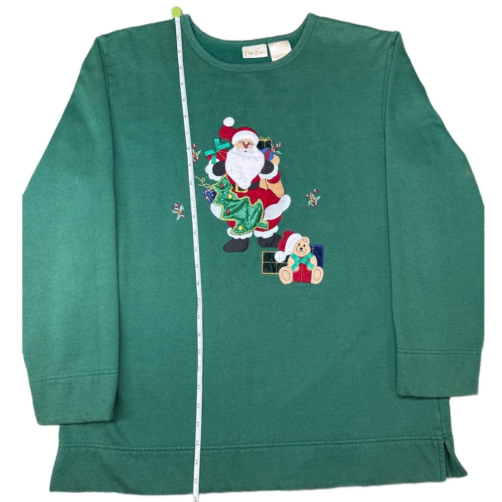 Bobbie Brooks Green Embroidered Santa Christmas Sweatshirt‎ Size Large - Picture 4 of 6